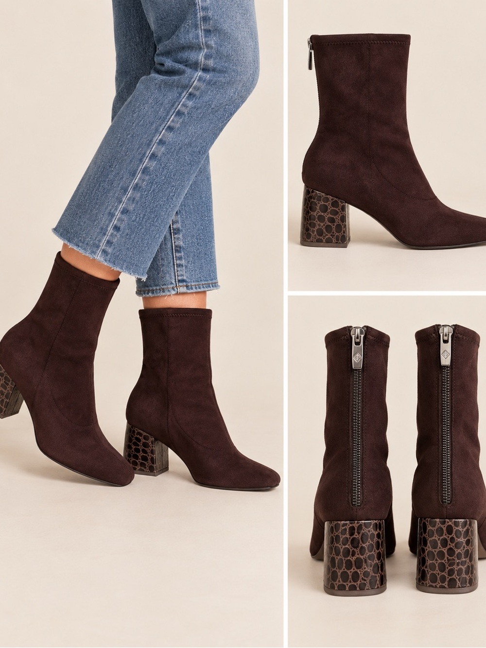 259. Donald J. Pliner Dark Brown Suede Block Heel Ankle Boots